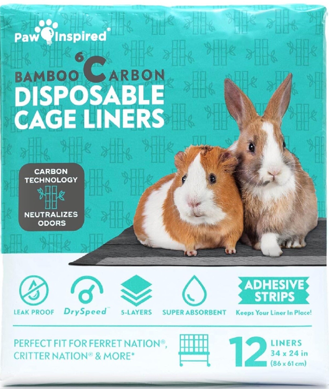 Paw Inspired Disposable Cage Liners Adhesive Strips for All Small 34”x24″ 12 ct