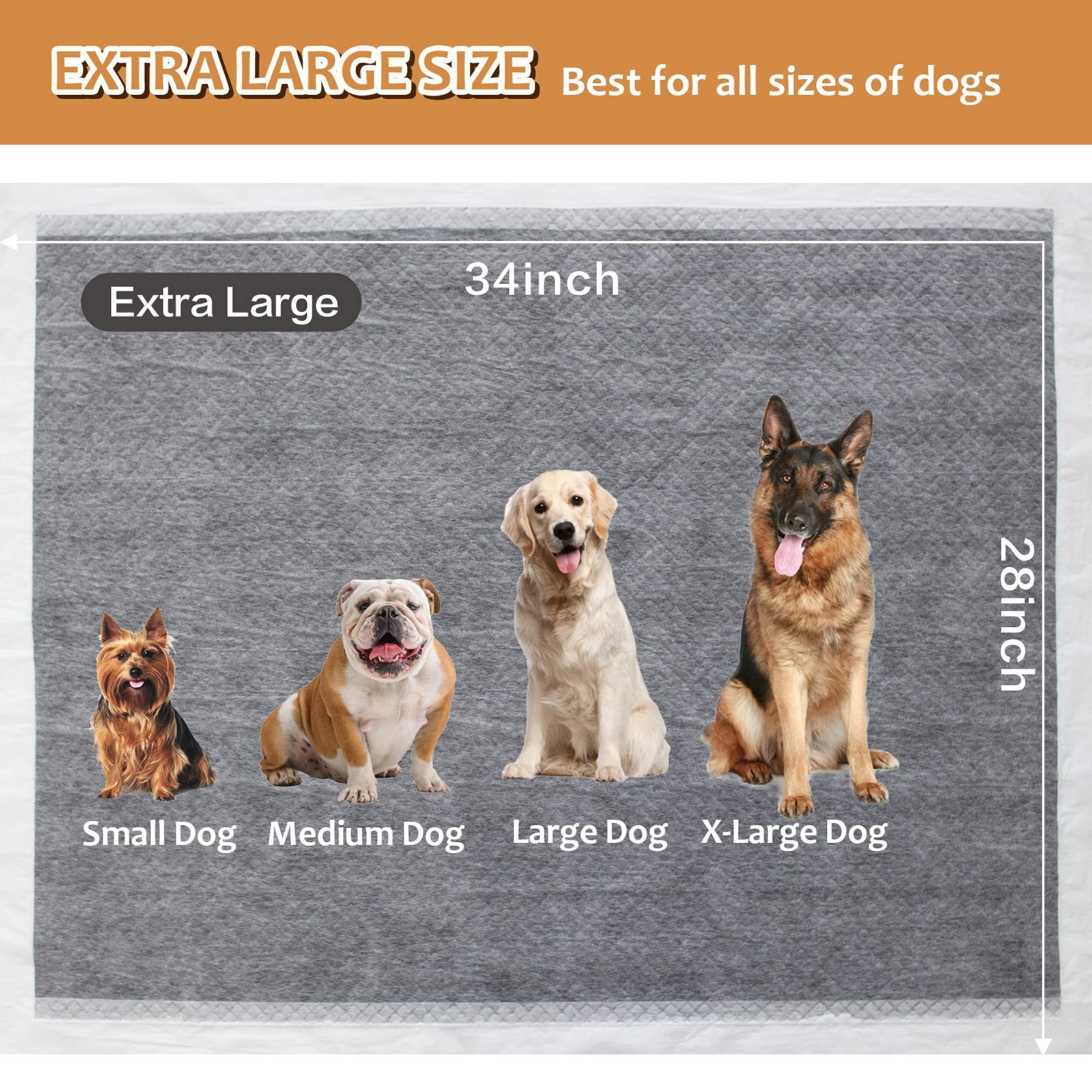 Charcoal Dog Pee Pads Extra Large 28″ x 34″, Puppy Pee Pads 30 Count, Potty P…