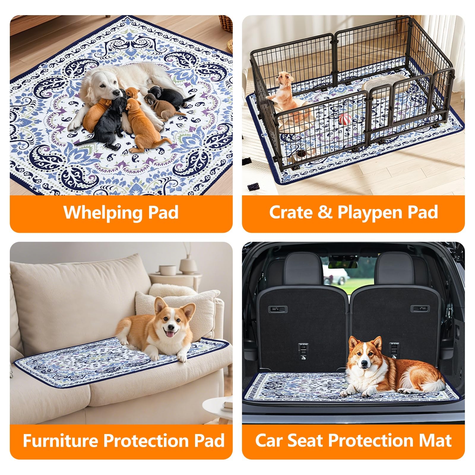 Mozin Washable Pee Pads for Dogs, 2 Pack Super Absorbent Reusable Puppy Pads