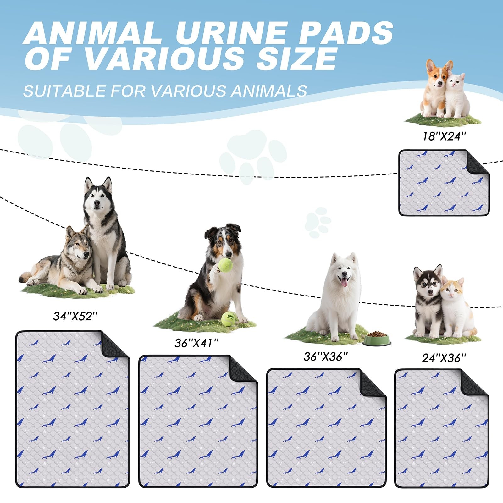 Velvopet Washable Pee Pads for Dogs, 2 18″x24″(Pack of 2), Dolphin Pattern