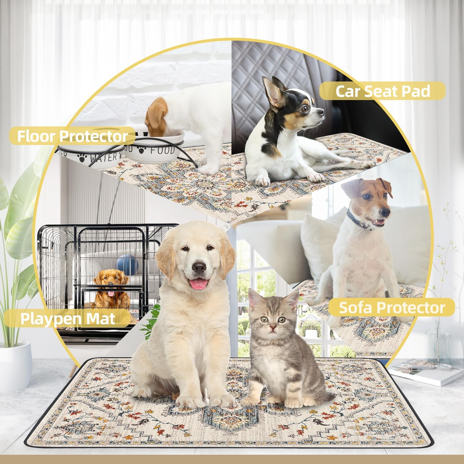 SCLOSE Washable Pee Pad for Dogs, 32″ x 24″ x (1 Pack), White Medallion