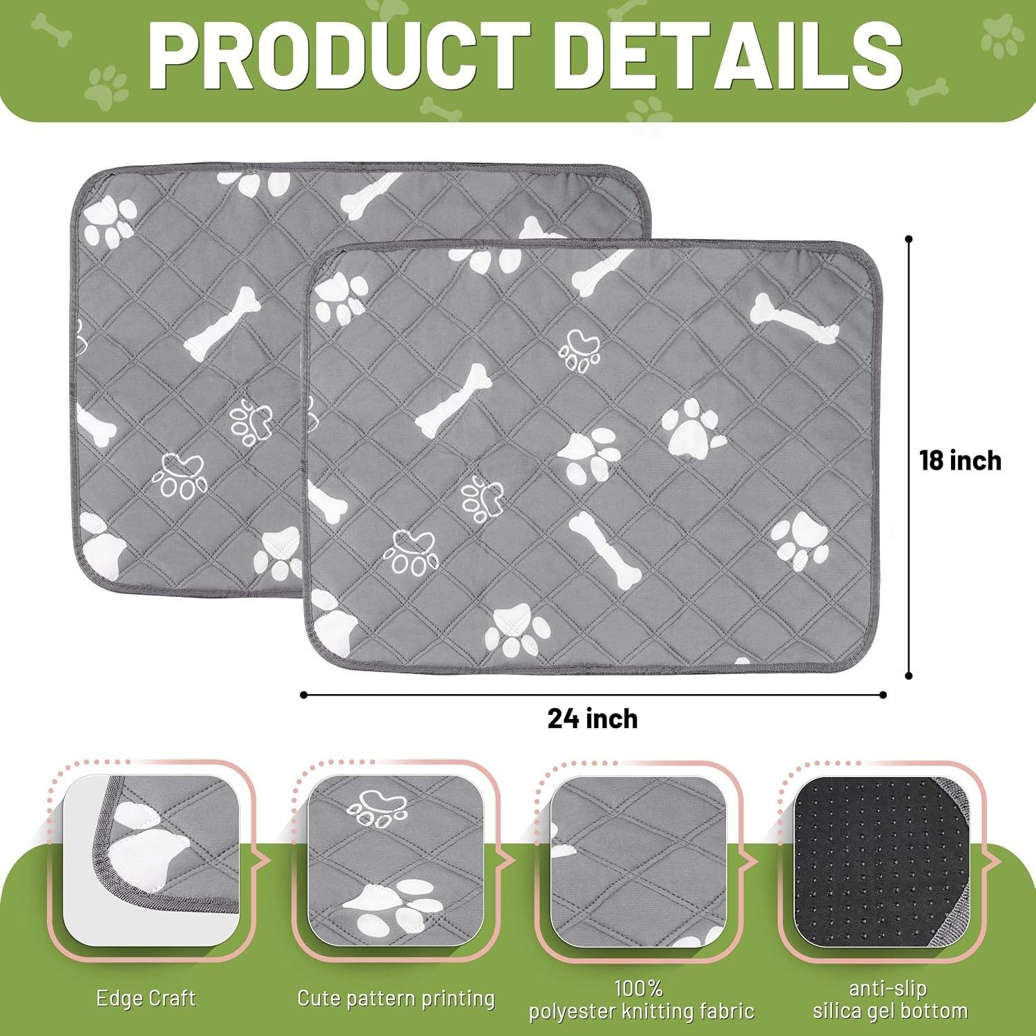 Eco-Friendly 18″ x 24″ Reusable Puppy Pads, Super Absorbent and Easy to Clean