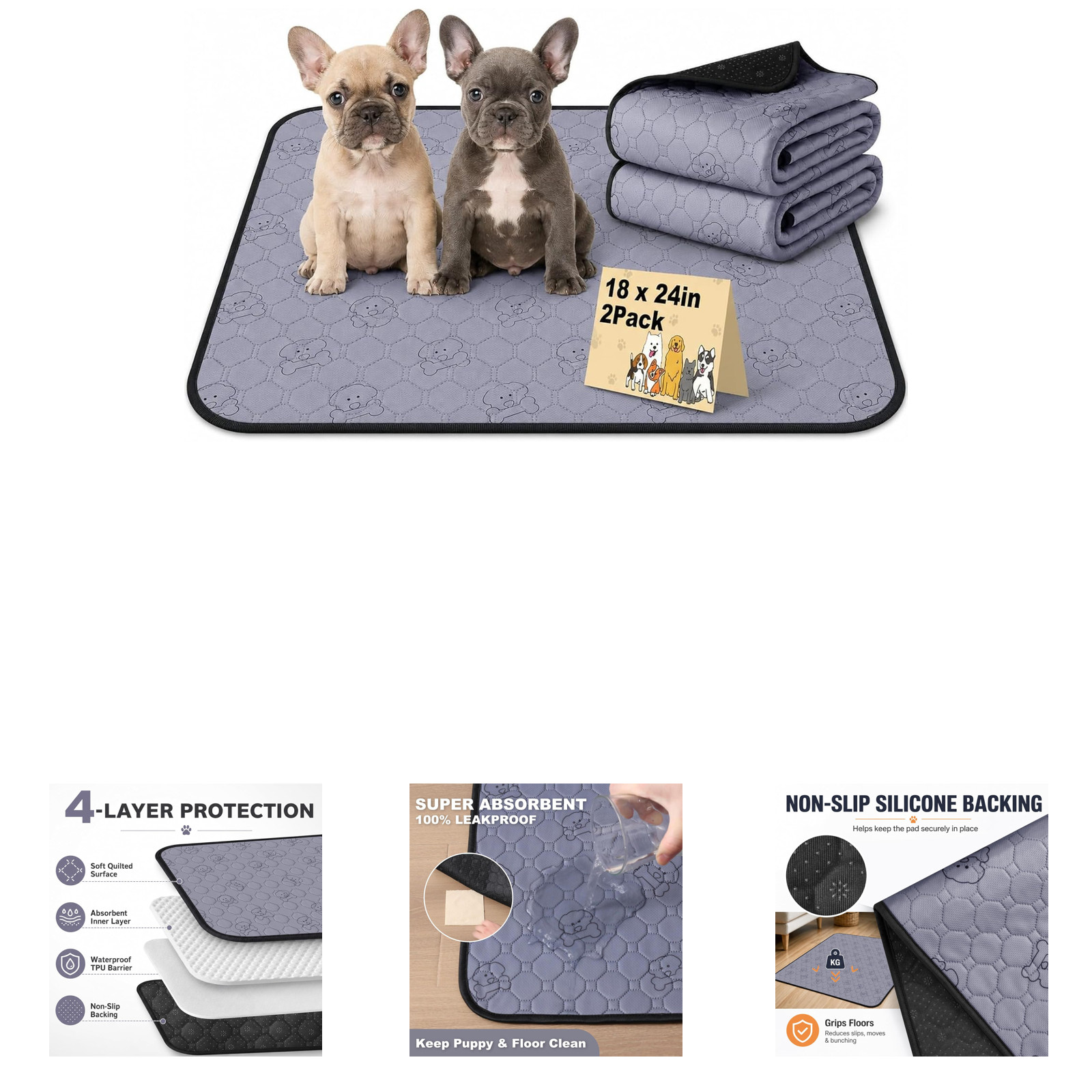 Dog Training Pads Reusable Waterproof Leak-Proof 18×24 Inches for Puppy Crate