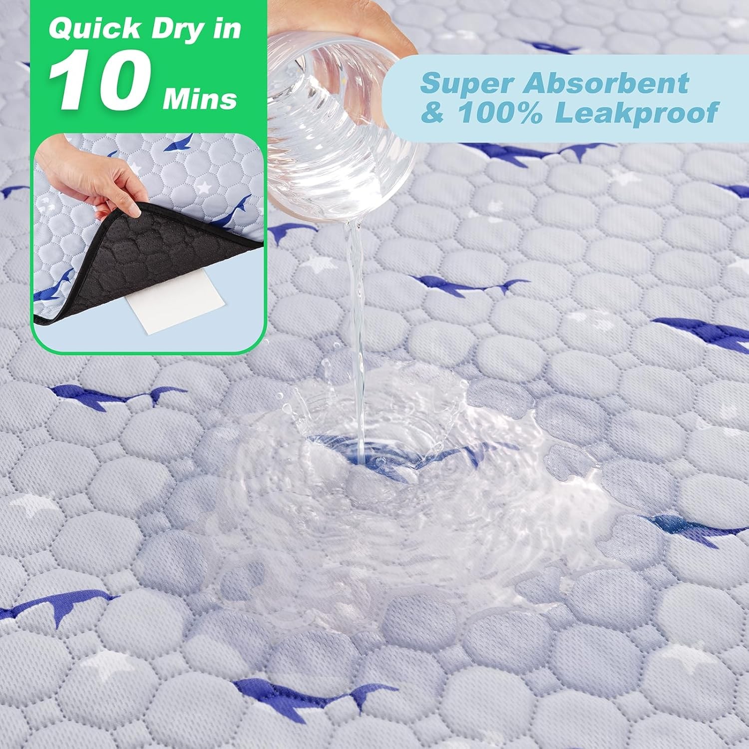 Washable Pee Pads for Dogs, 2 Pack Puppy Pads, Super Absorbent & Leakproof with