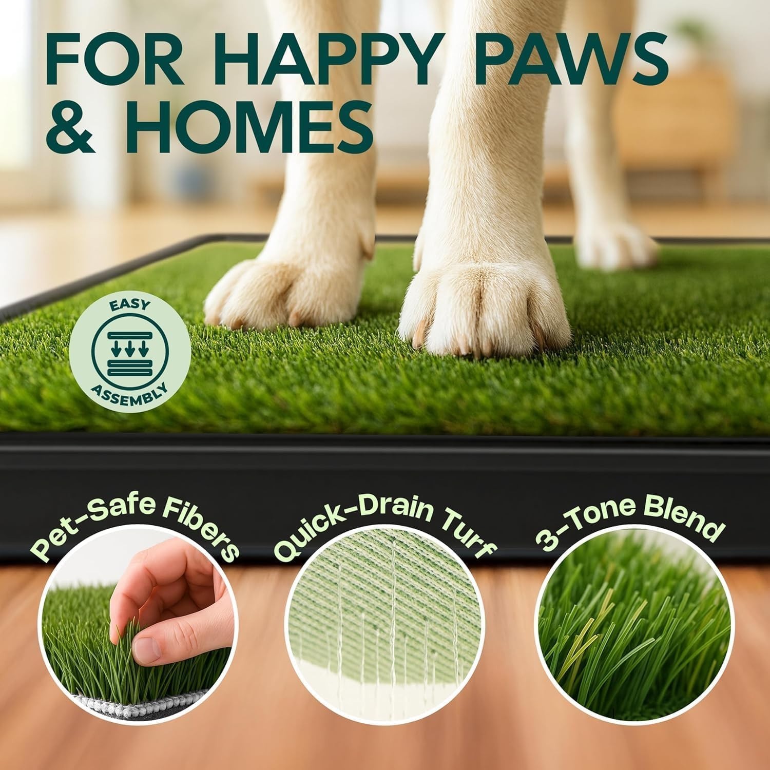 Dog Grass Pad with Tray, 35”X23” Large Artificial Turf Grass Potty, Reusable