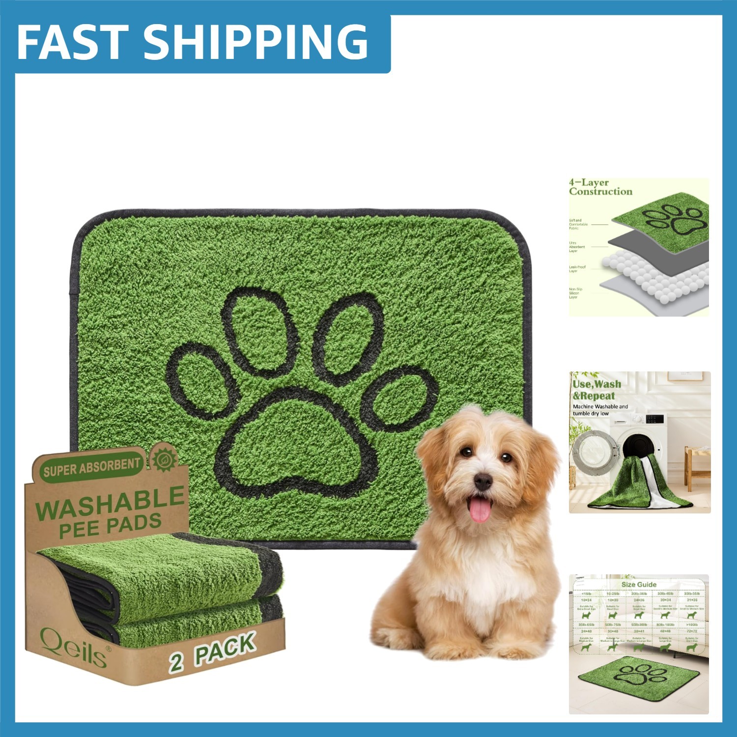 Soft & Absorbent Dog Training Pads – 2 Pack Leakproof Solution for Crates & Beds