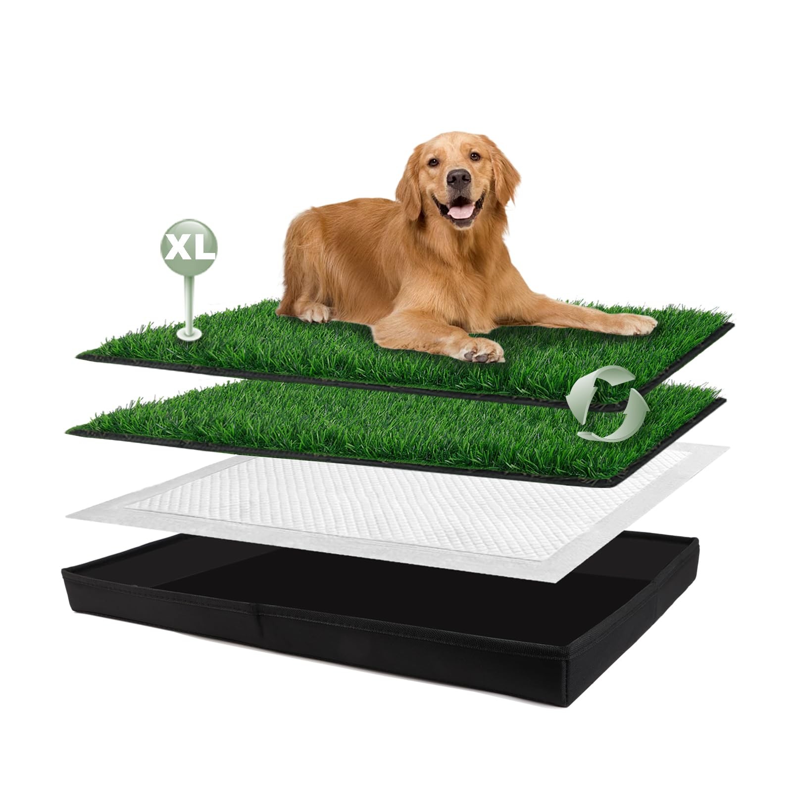 Dog Grass Pad with Foldable Dog Litter Box, Extra Large Liner Base (44”×34”) …