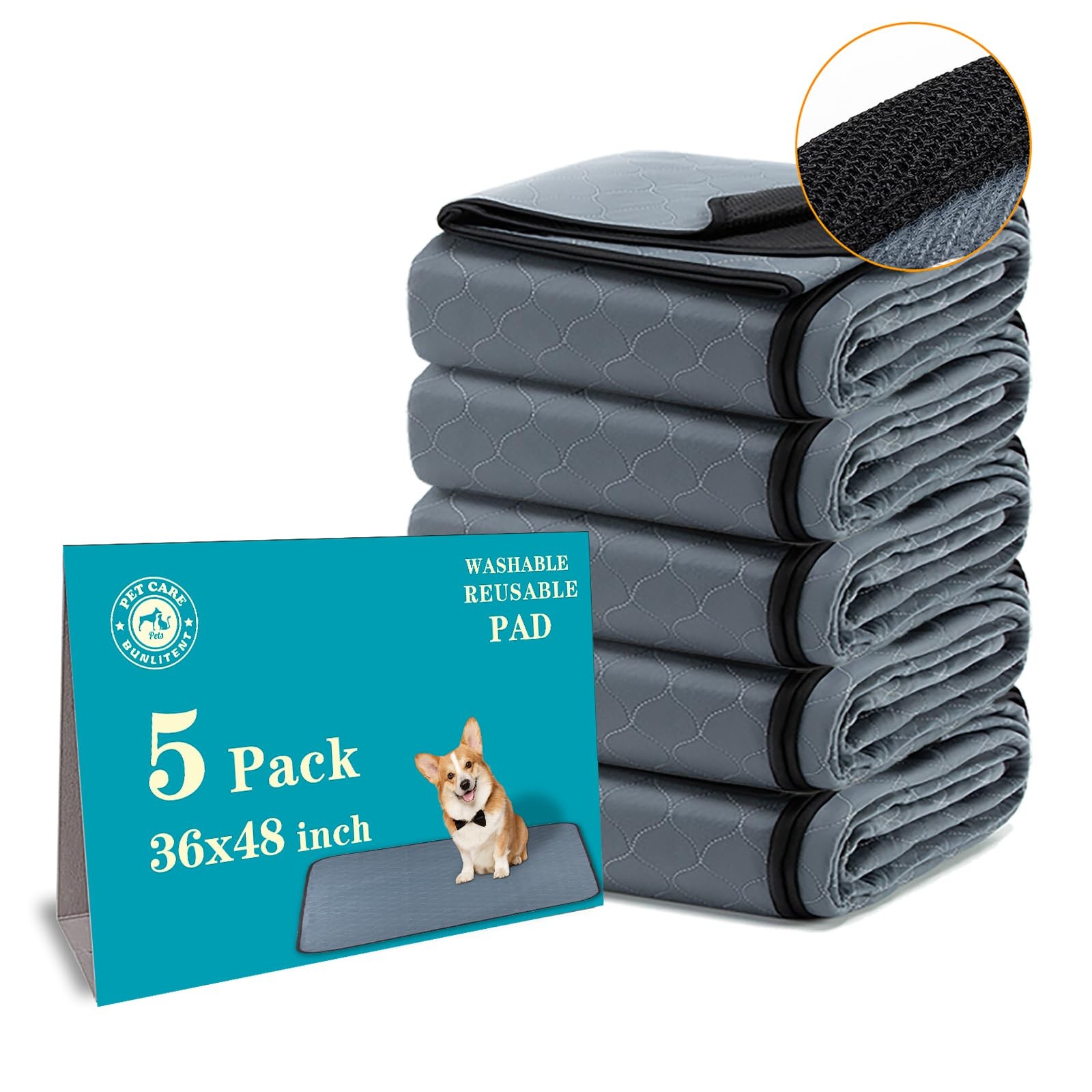 Washable Pee Pads 5 Pack, 36″x48″, Reusable Pee Pads for Dogs, Puppy Pads Was…