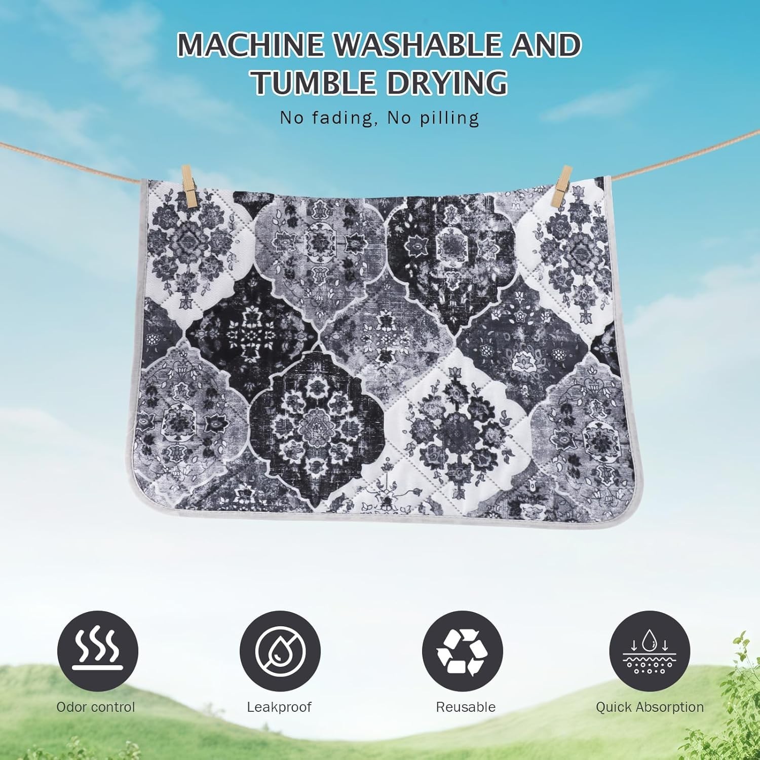 Washable Pee Pads for Dogs, 2 Pack Reusable Pee Pads for Dogs Non-Slip Grip, …