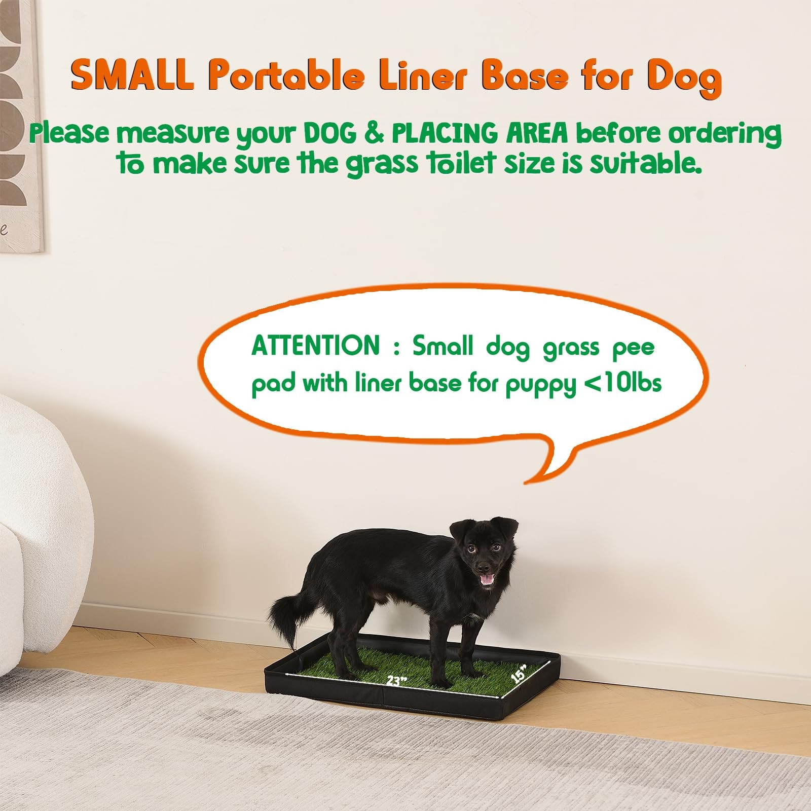 Dog Grass Pad, 23×15 Small Liner Base, 2 Artificial Grass Pee Pads, Foldable