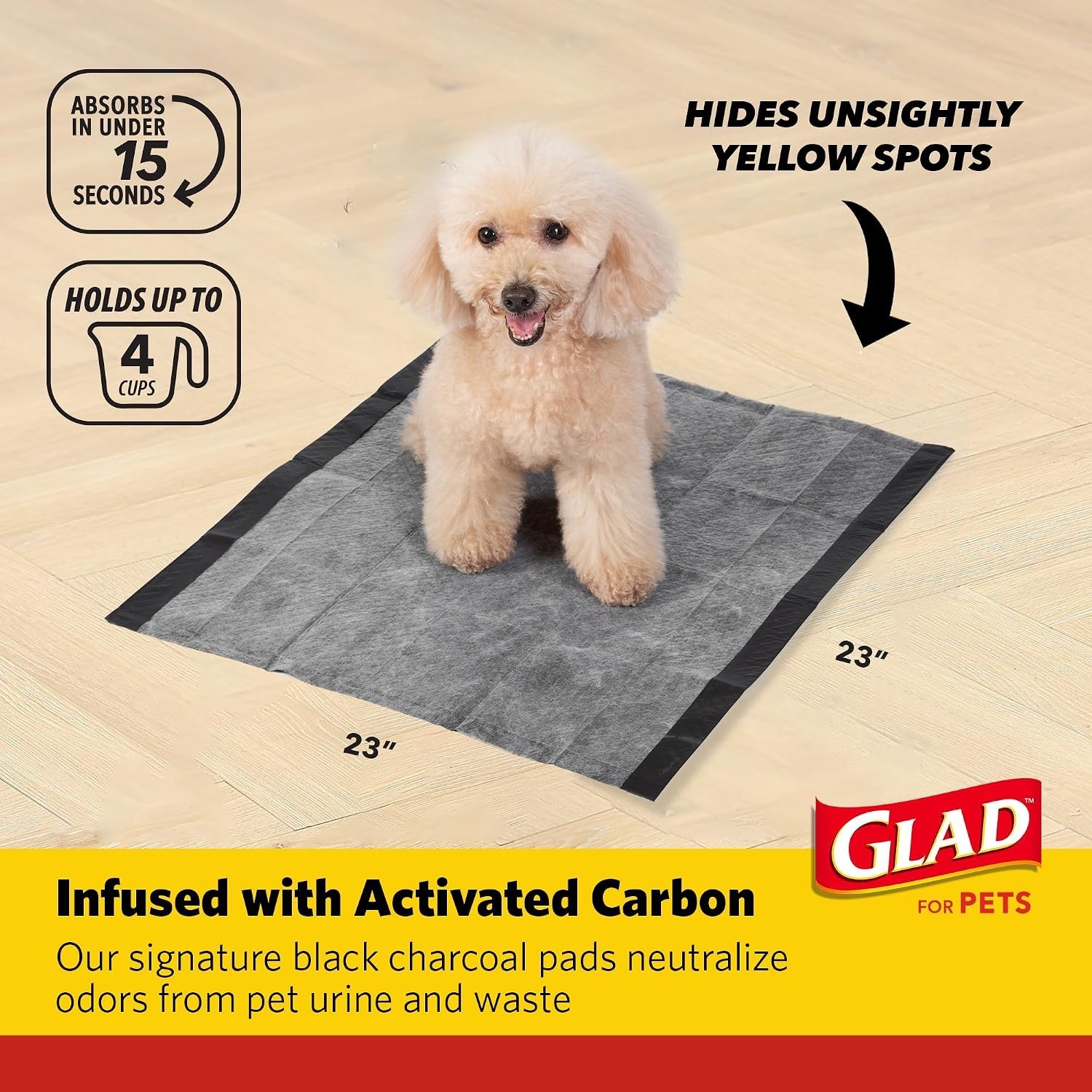 for Pets Black Charcoal Puppy Pads, 23 x 23 Inch, 6-Layer Leak-Resistant Desi…