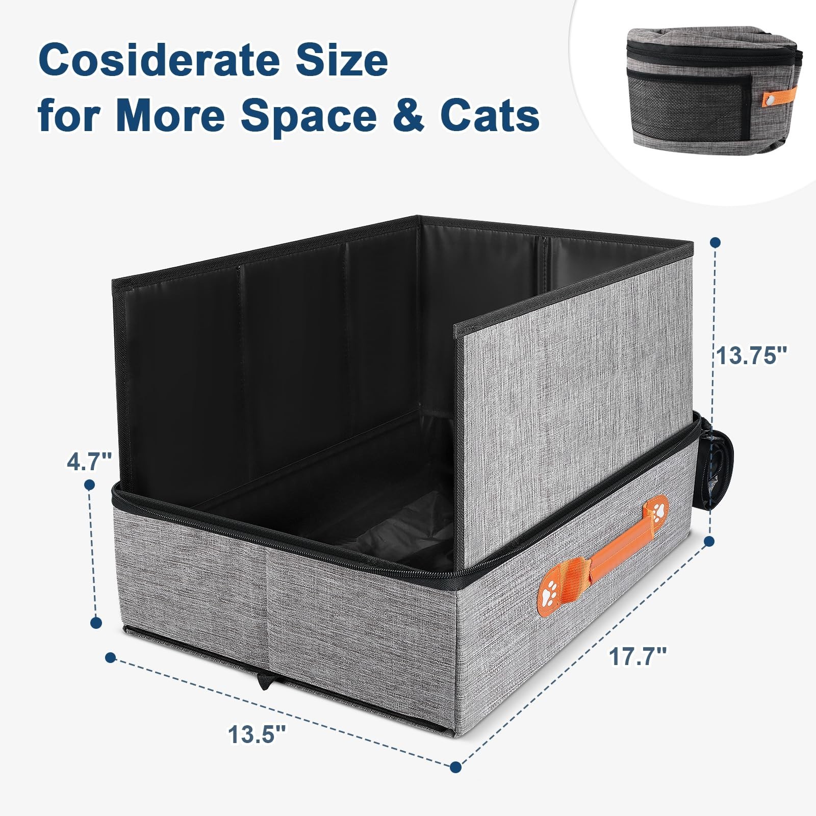 17.7”x 13.5”x 13.7″ Travel Litter Box for Cats, Collapsible & Portable Cat …