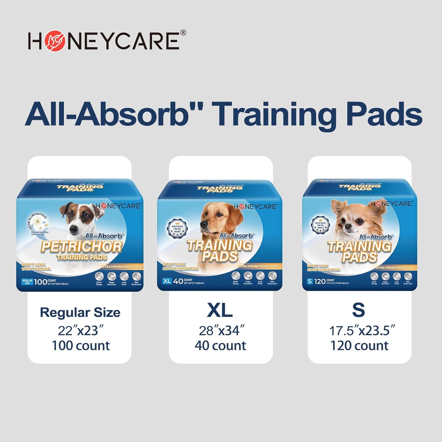 HONEY CARE All-Absorb, Large 22″ x 23″, 100 L 22"x23",100ct, Blue