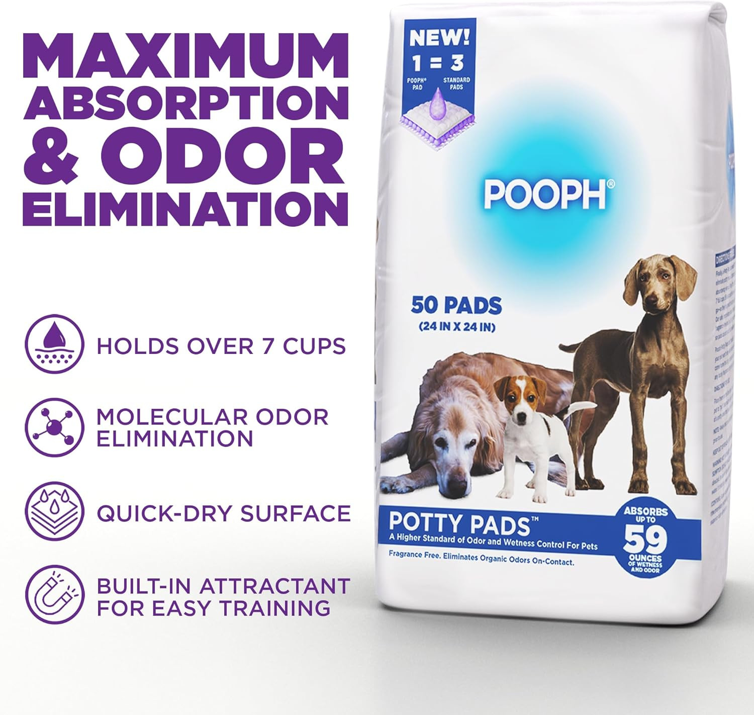 ® Potty Pads™ – 50 Count – Superior Absorbency & Odor Control – Absorbs 59Oz, Le
