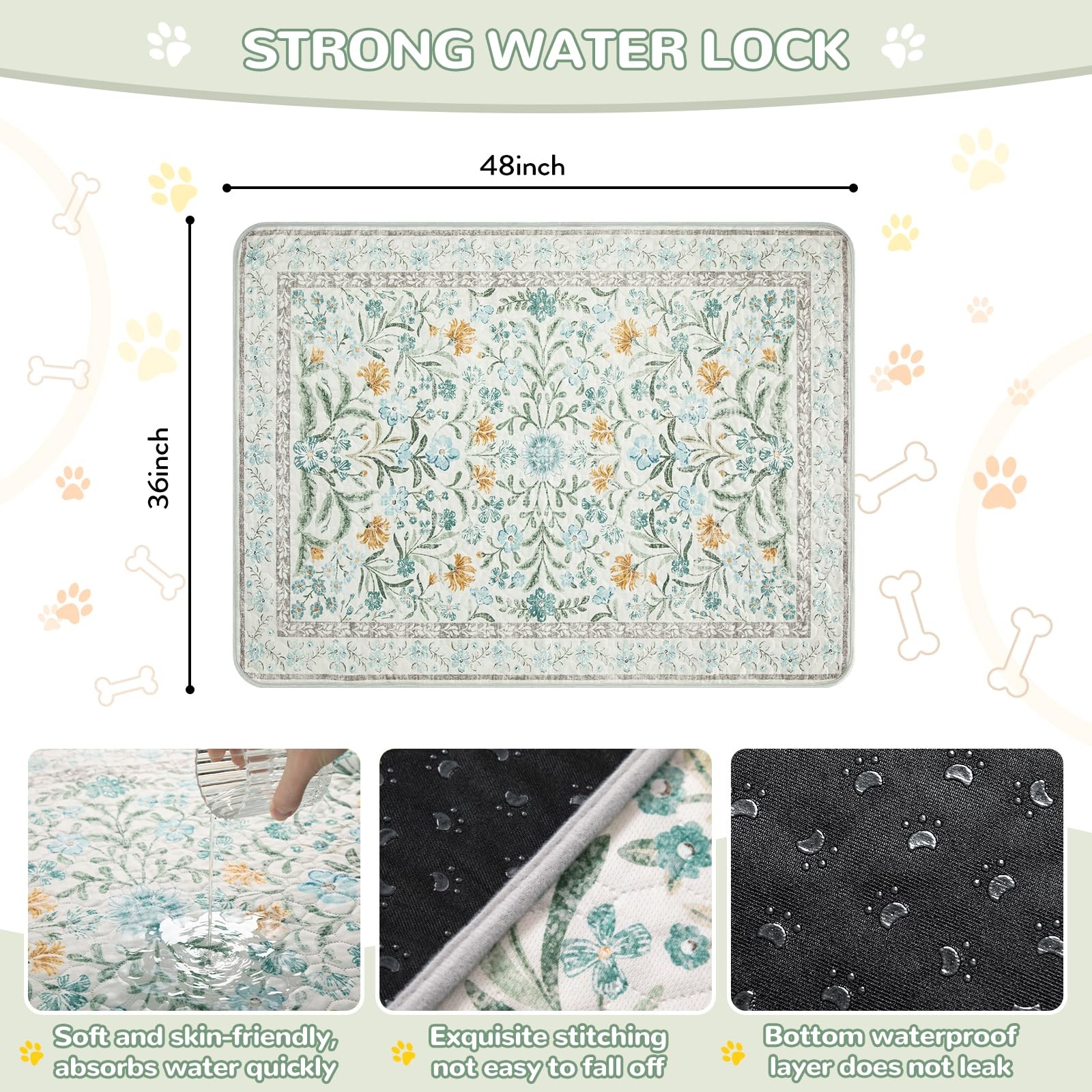 Washable Reusable Pee Pads for Dogs – Beige Botanical Floral 2 Pack Puppy Pad…