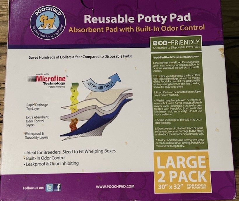 Poochpad Reusable Potty Pad Large 2 Pack 32×32