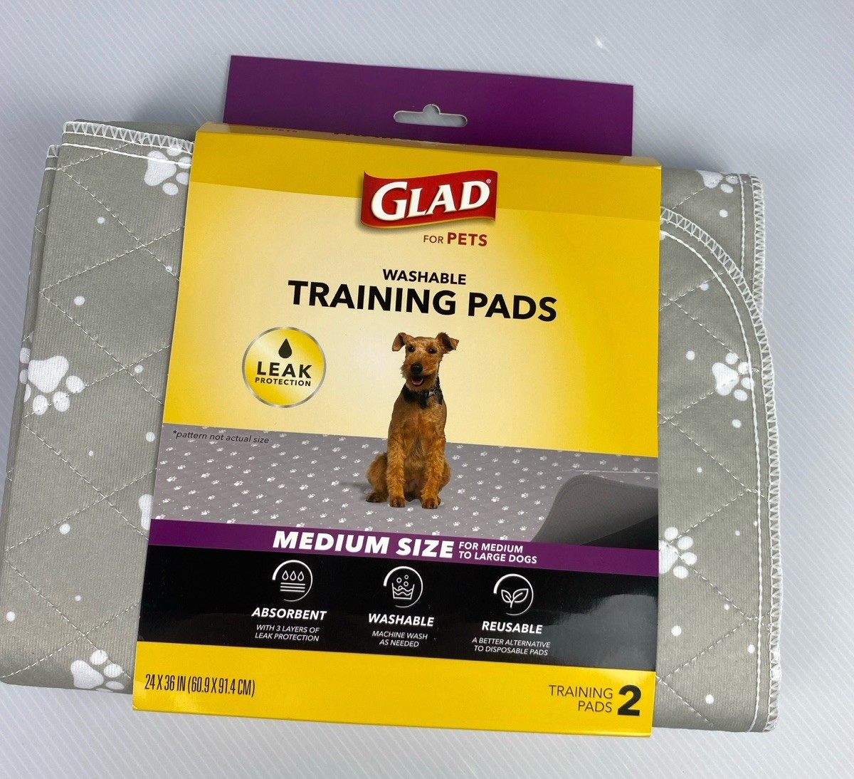 New 2 Pack Glad for Pets Washable Training Pads Pee Pads – Medium 24” x 36”