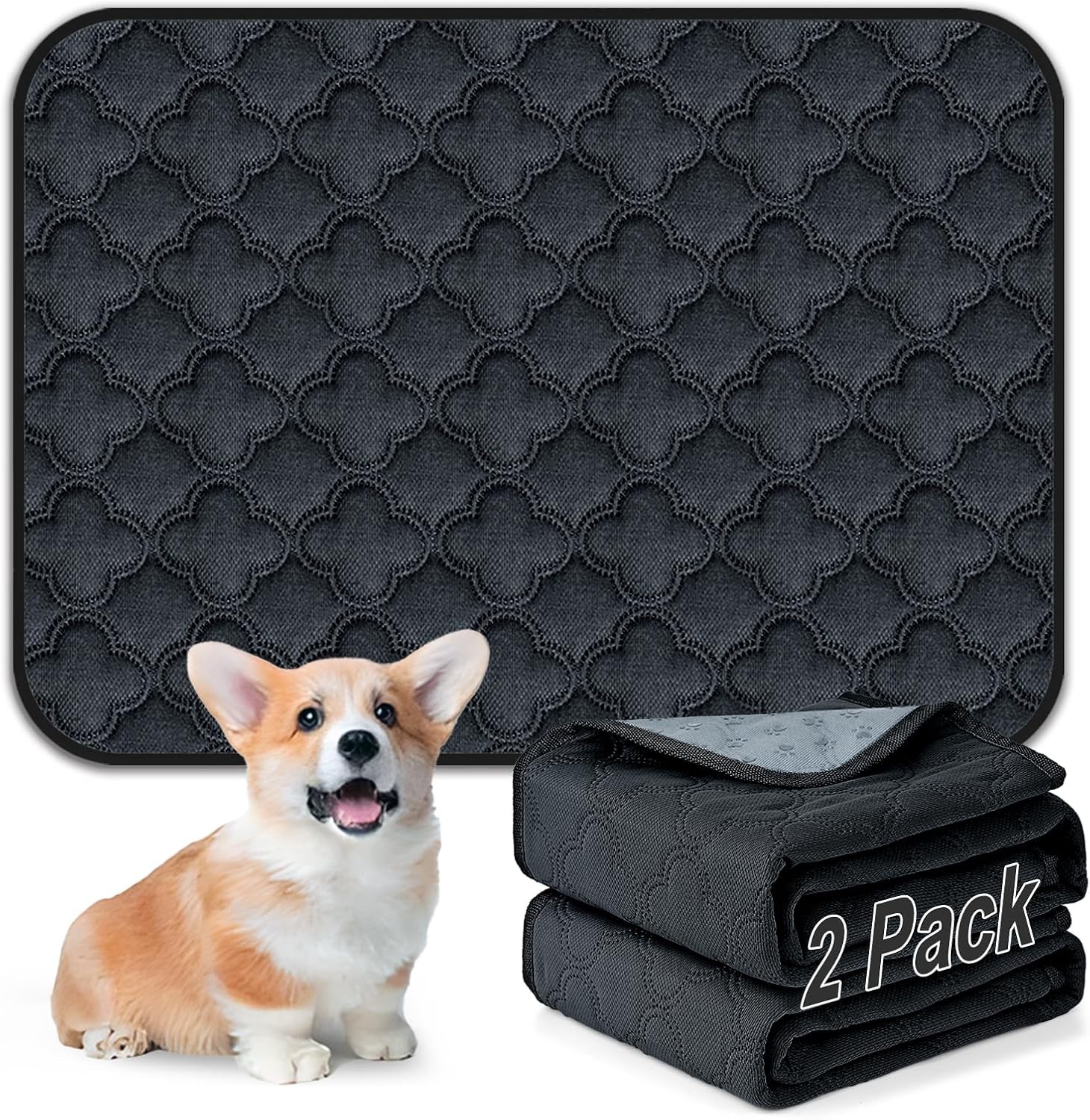 Washable Pee Pads for Dogs – 2 Pack Reusable 18″ X 24″ – 2 Pack, Dark Grey