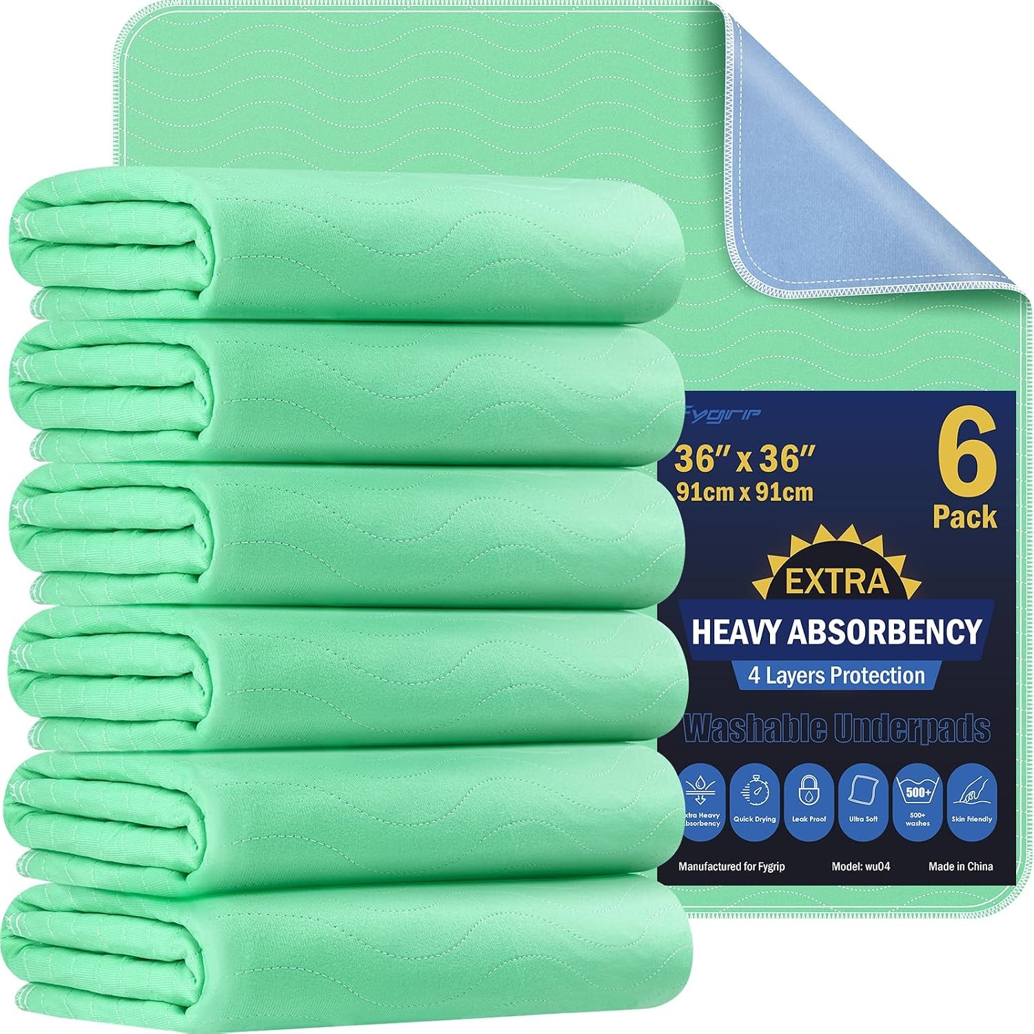 6-Pack 36″x36″ Washable Underpads: Heavy Absorbency, Waterproof Bed Pads