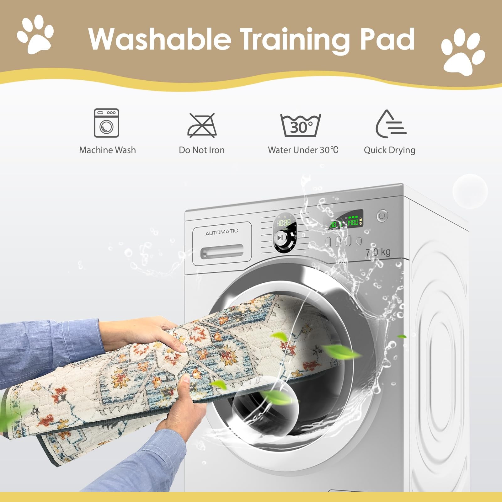 SCLOSE Washable Pee Pad for Dogs, 32″ x 24″ x (1 Pack), White Medallion