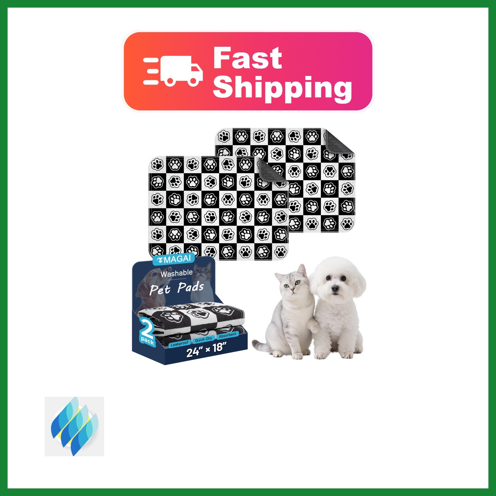 OMAGAI Pee Pads Black+white 24x18in 2pk
