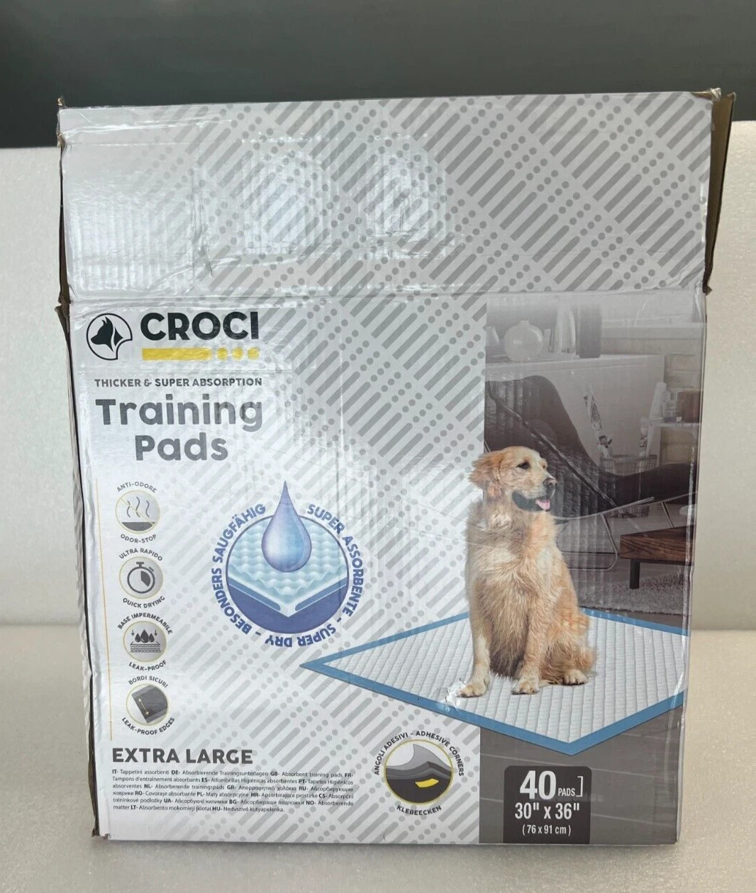 CROCI XL 30″X36″ Thicker Heavy Absorbency Pee Training Pads Dogs – 40 Pack