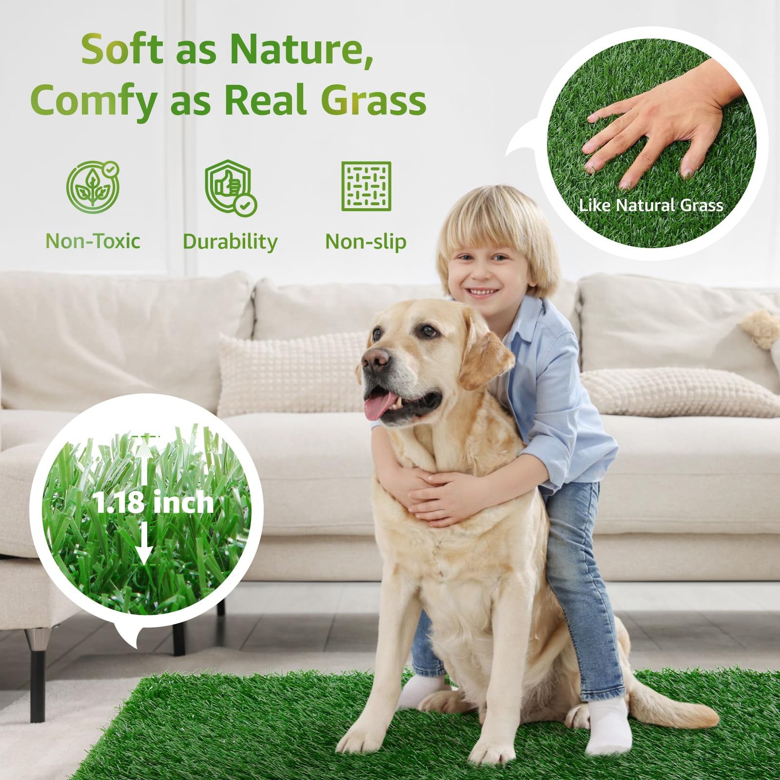 Dog Grass Pee Pads, 18.1×28.1in Artificial Grass Pad for Potty Tray