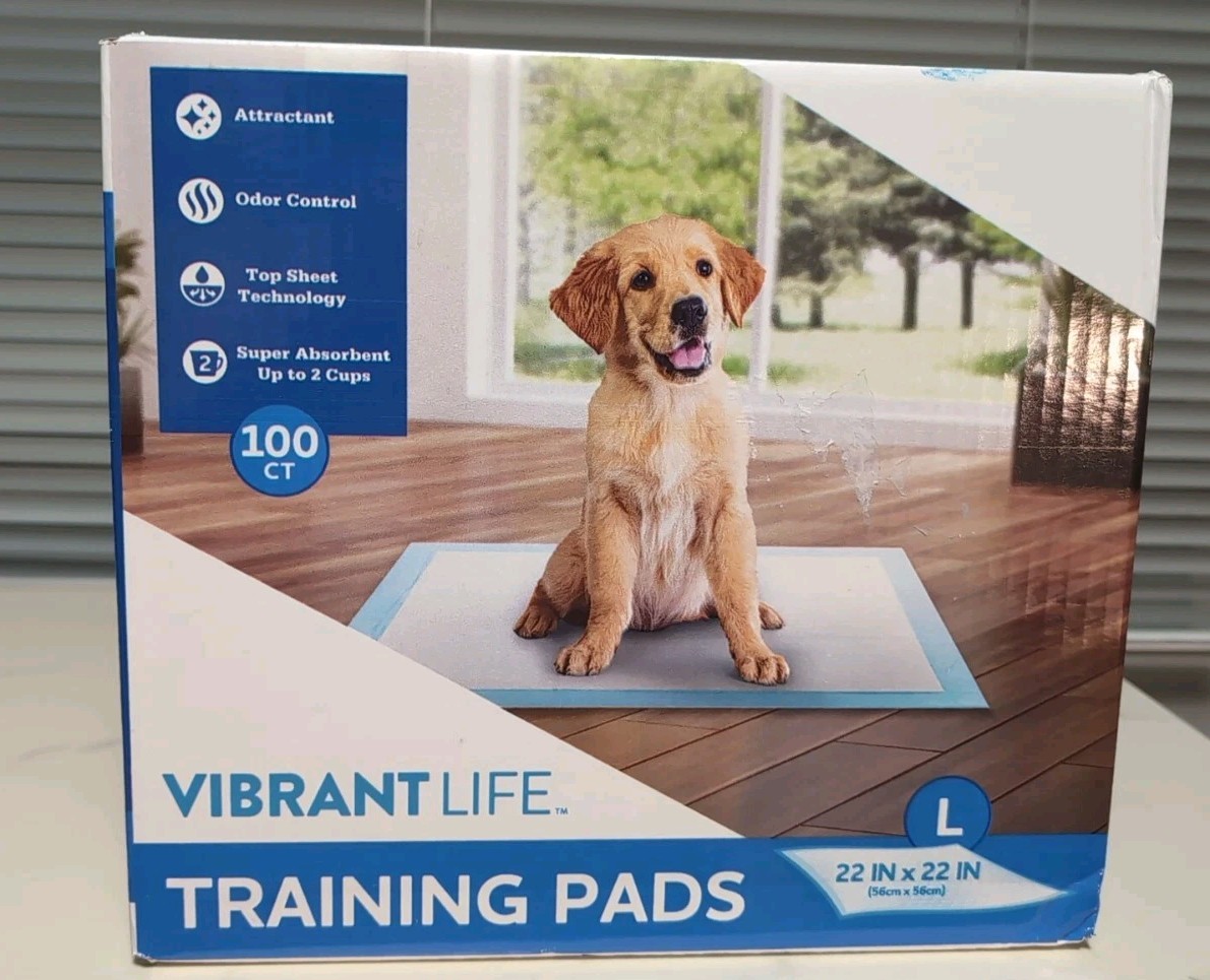 NEW Vibrant Life 100 Ct Training Pads Large 22″ x 22″ Dog/Puppy Potty Training