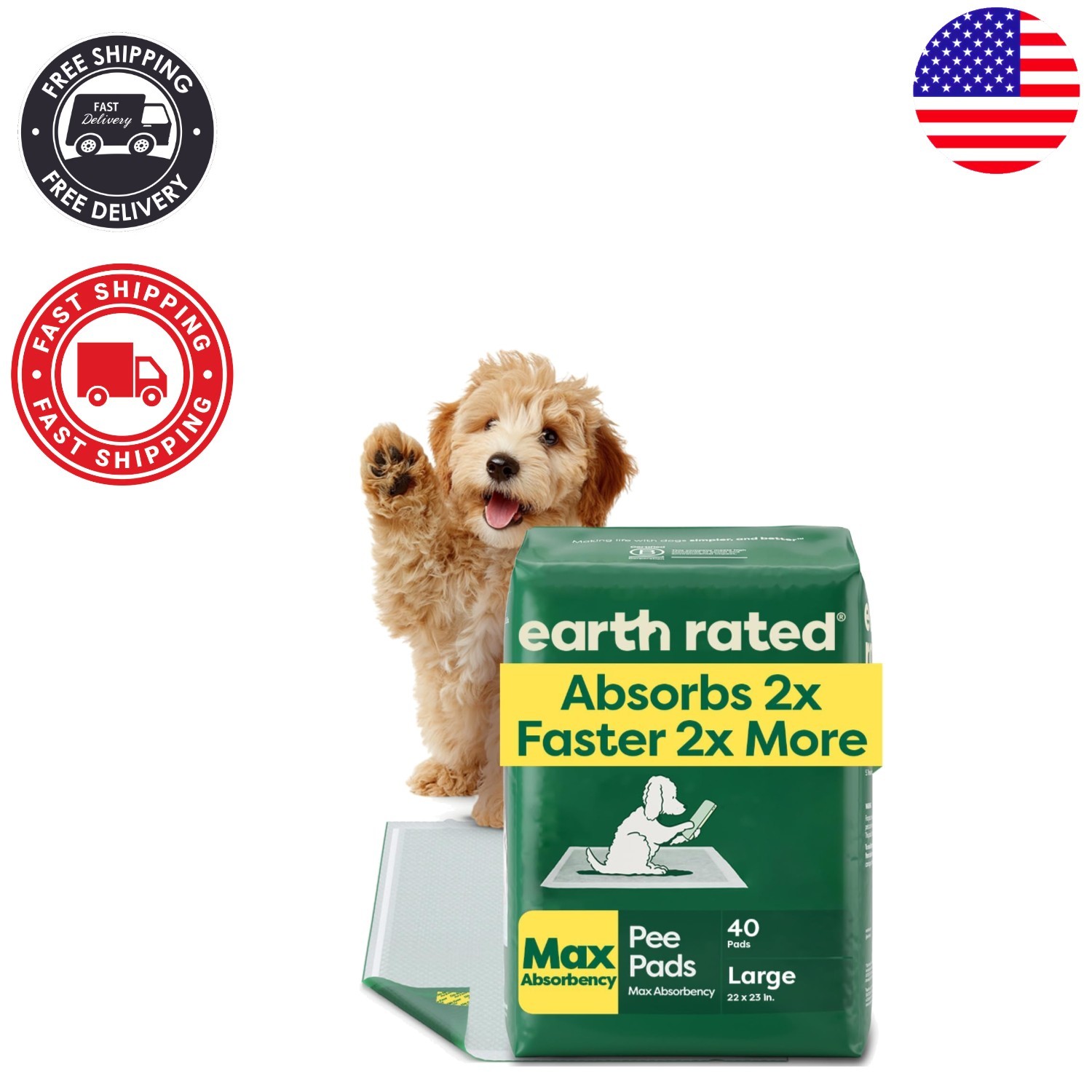Eco-Friendly Puppy Pads – Max Absorbency, Leak Prevention, 40 Count, 22” x 23”