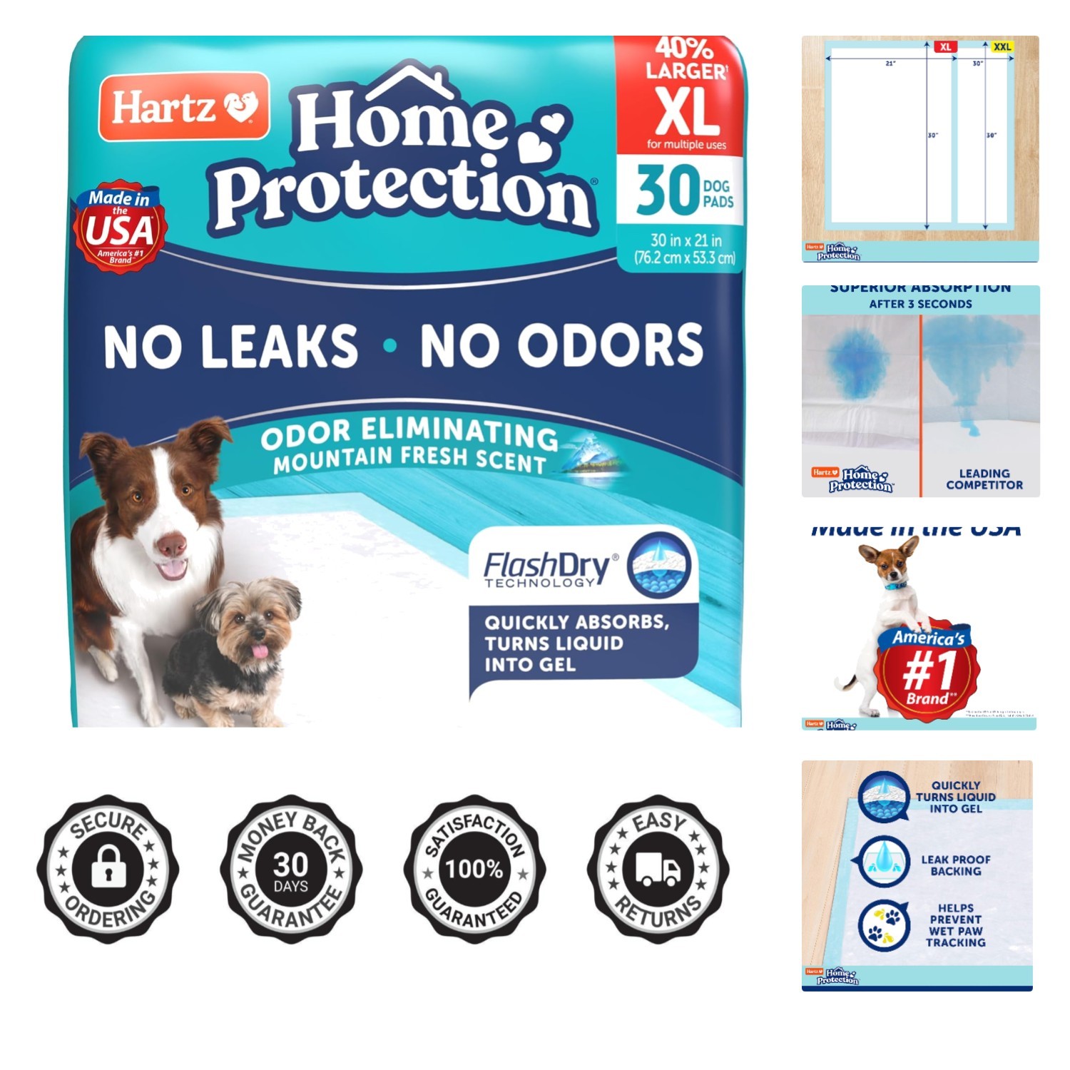 XL 30 Count Dog Pads with FlashDry Technology – Fresh Odor Control for All Pets