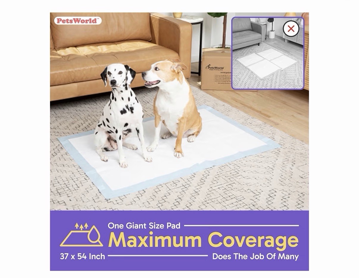 PETSWORLD Enormous Dog Training & Potty Pads, 37×54 inch – Tear Resistant wit…