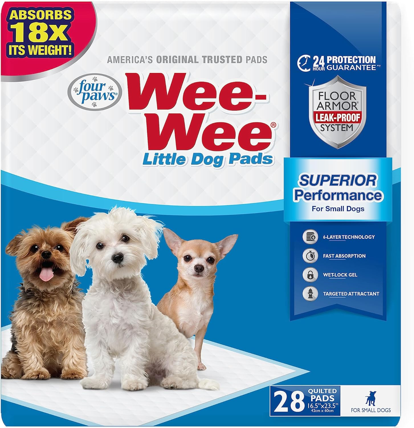 Four Paws Wee-Wee Superior Performance Unscented Little Pee Pads for Small Dogs,
