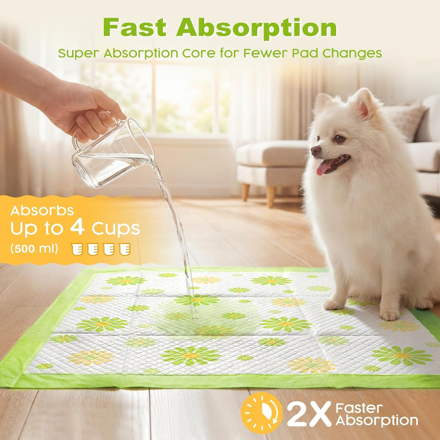 Puppy Pads 22″X22″, Dog Pee Pads 6-Layer Super Absorbent & Leak-Proof, Daisy Pat