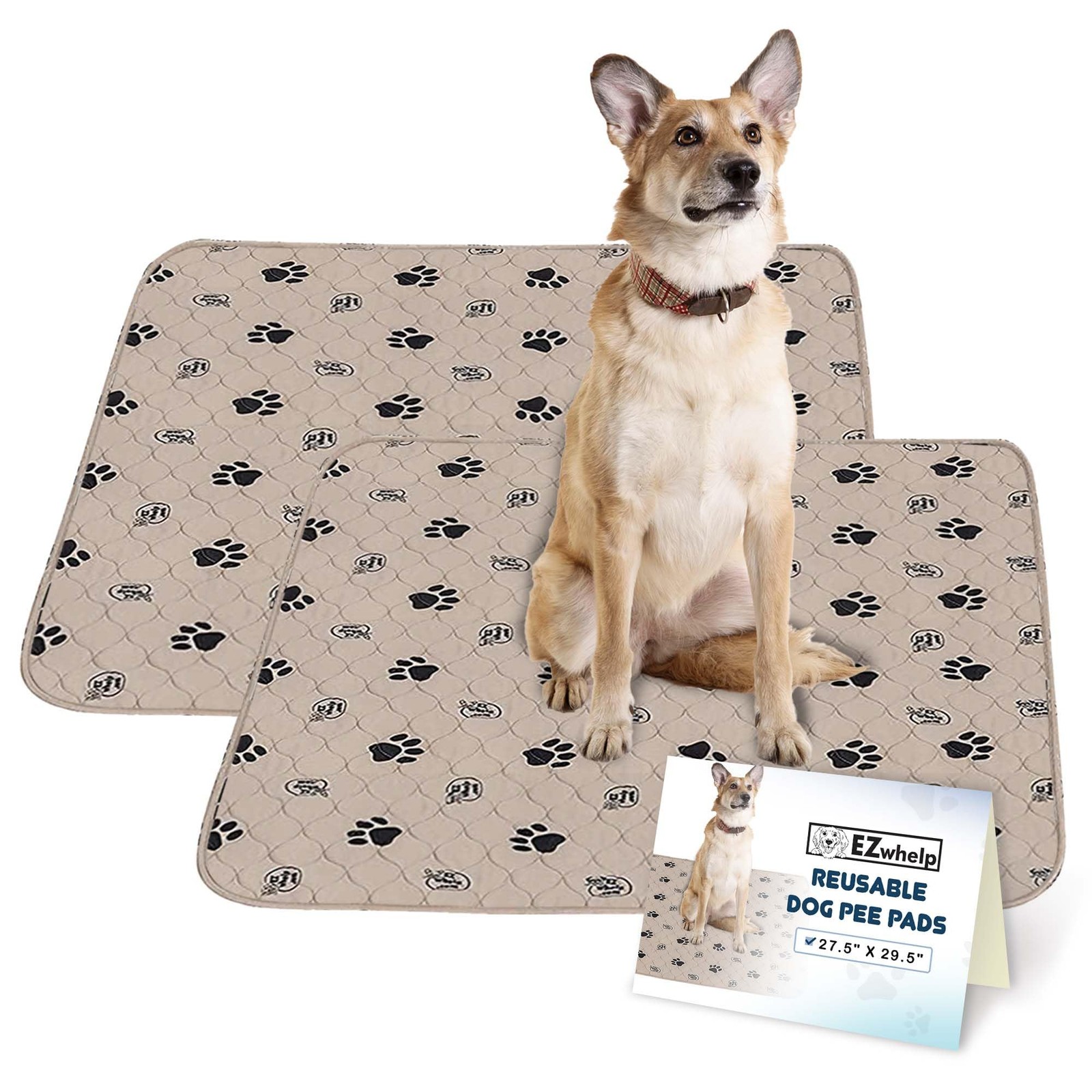 EZwhelp Reusable Dog Pee Pads, Washable 27.5×29.5 Inch, Light Brown