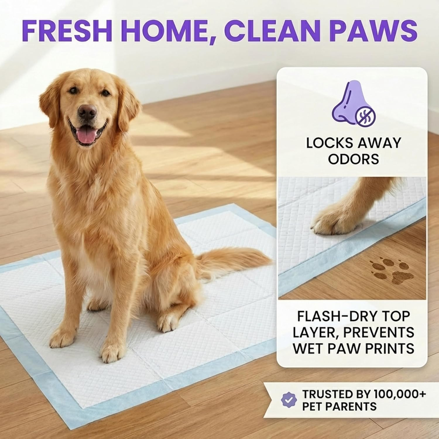 Puppy Pads XL 40 Count 34″X28″ – Leak-Proof Pee Pads for Dogs with 6-Layer Desig
