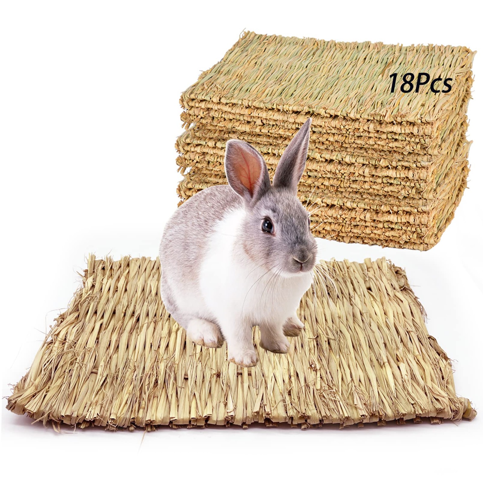 Tfwadmx 18 Pack Bunny Grass Mat Rabbit Natural Straw Woven Bed 18Pcs, Brown