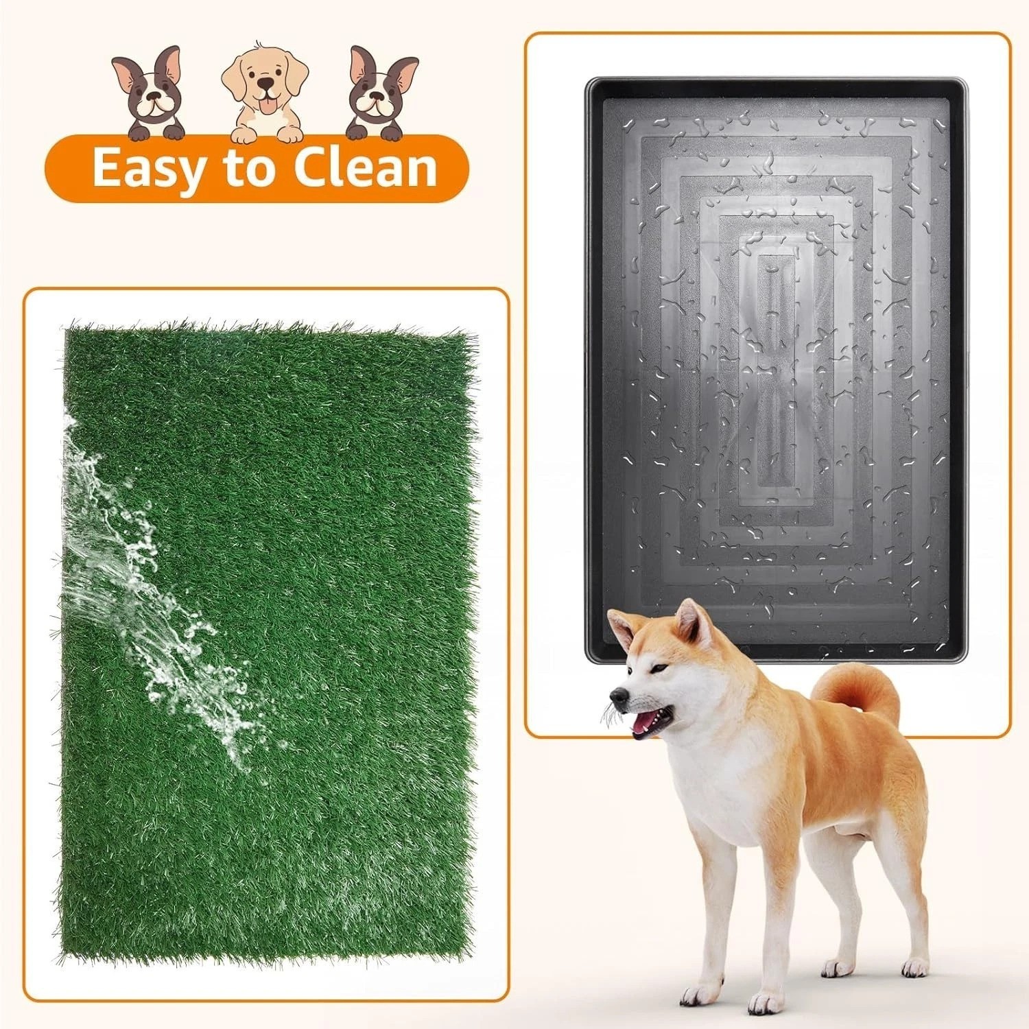 All-in-One Dog Potty Pad System – 20×30 Inch Tray with Two Easy-Clean Grass Mats