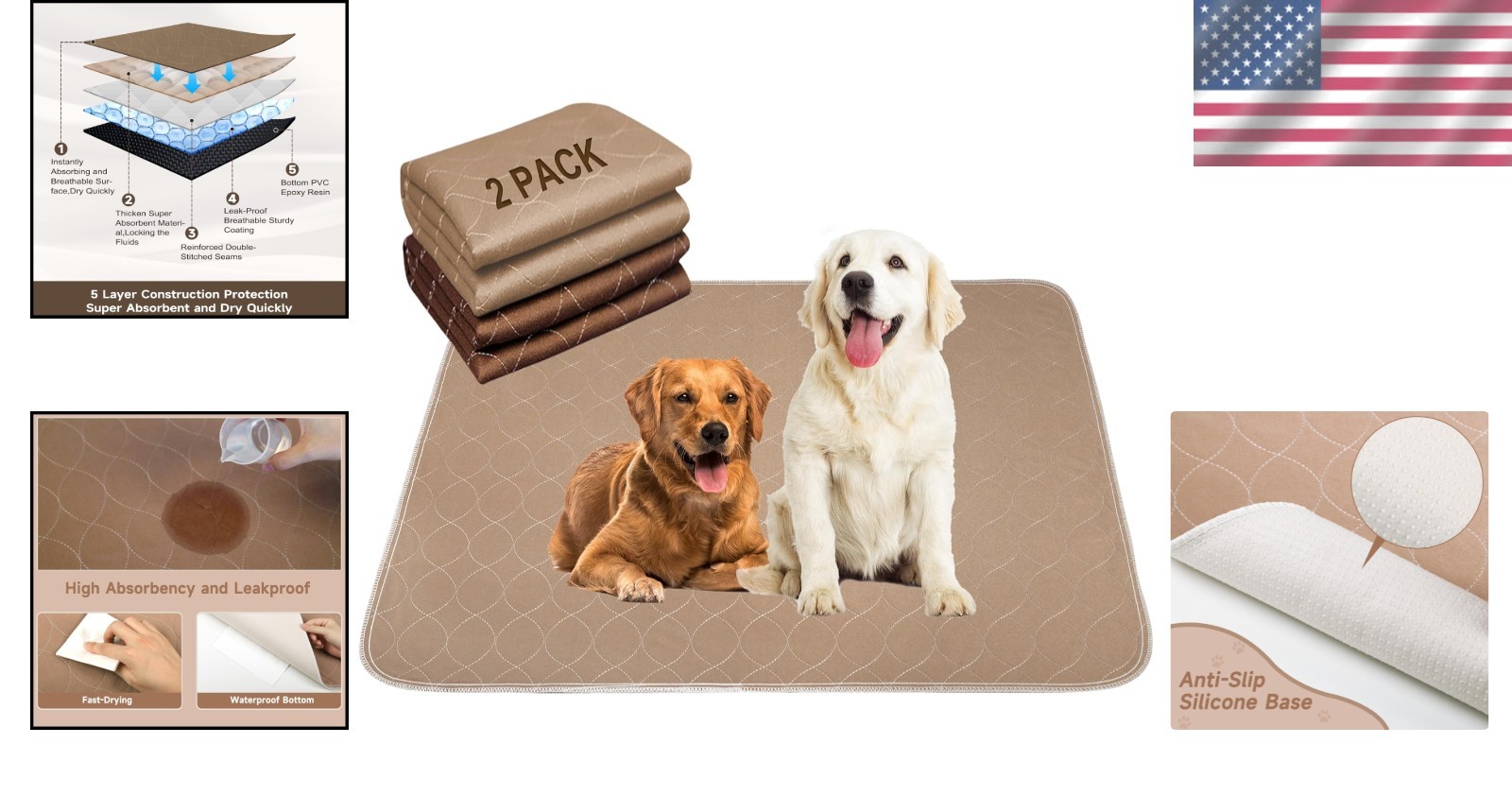 Reusable and Super Absorbent Dog Pee Pads 2 Pack – 30″x32″ for Travelers
