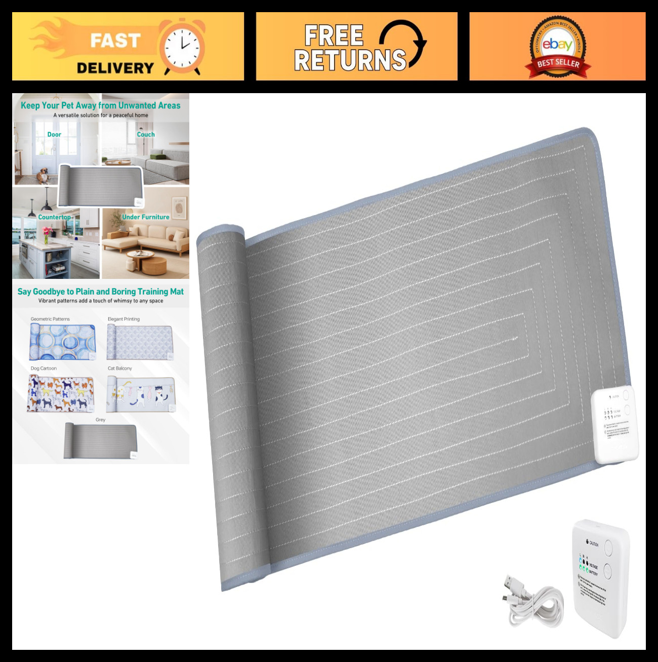 Rechargeable Pet Scat Mat for Dogs & Cats – 59″x15″ Indoor Deterrent Mat
