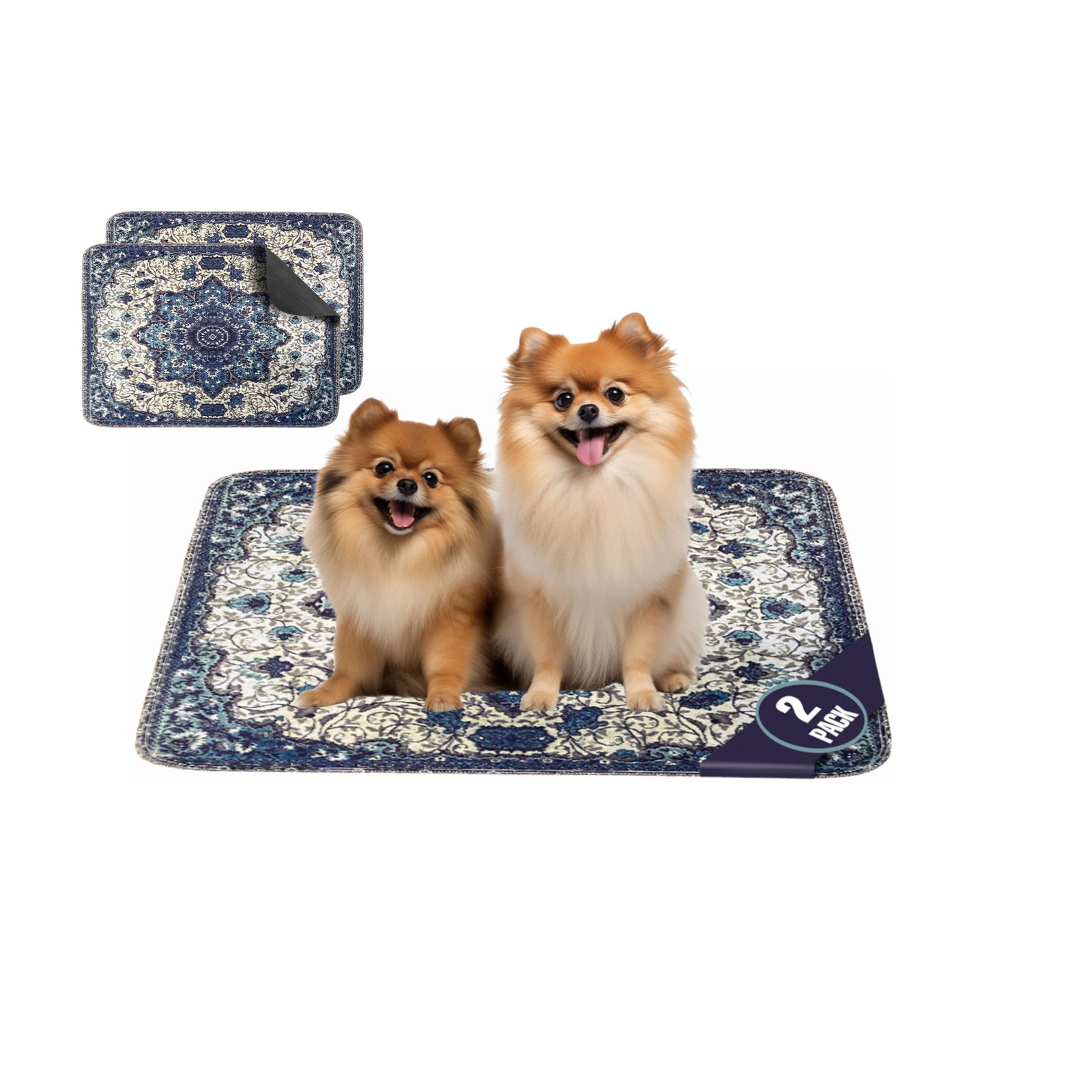PUPIBOO Washable Pee Pads for Dogs 18 x 24 Inch (Pack of 2), Blue Medallion
