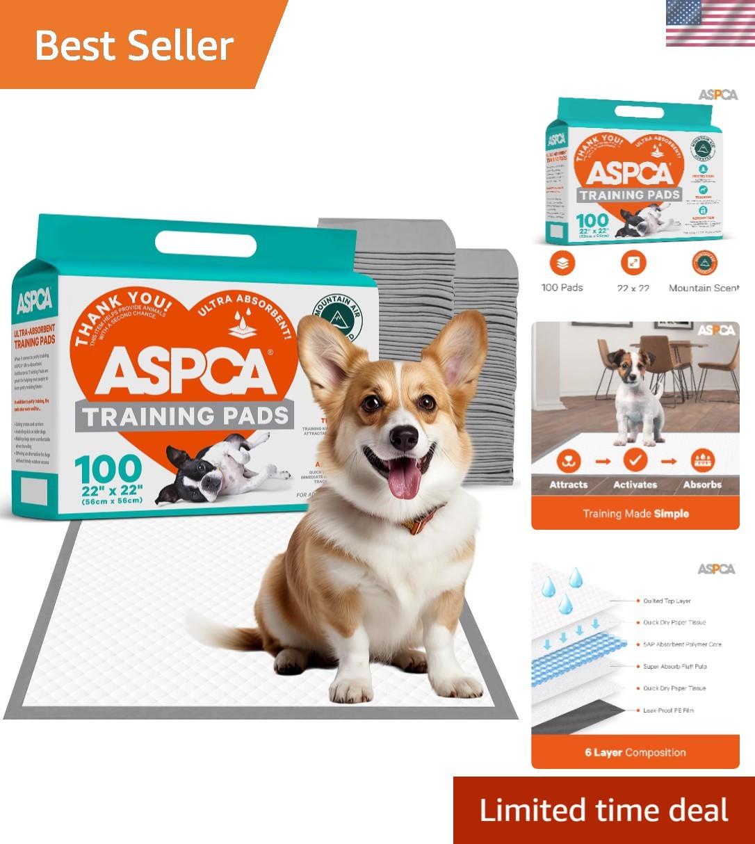 Super Absorbent 6-Layer Puppy Training Pads – 100 Pack for All Life Stages