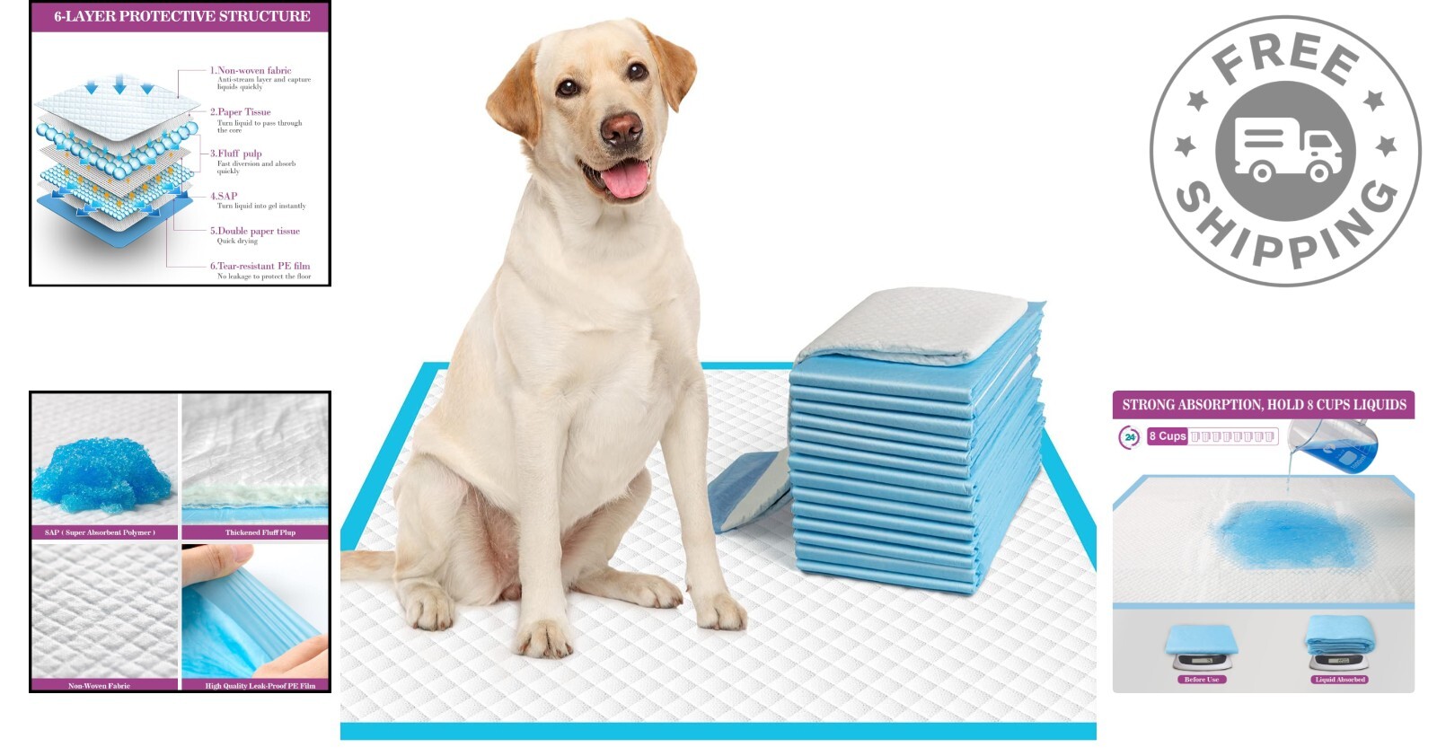 Super Absorbent Leak-Proof Extra-Large Dog Training Pads – 30 Count (28″x30″)