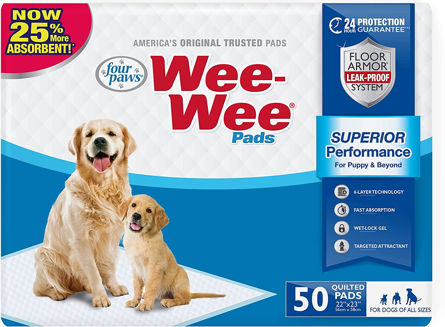 Wee-Wee Superior Performance Unscented Pee Pads for Dogs & Puppies, Quilted Leak