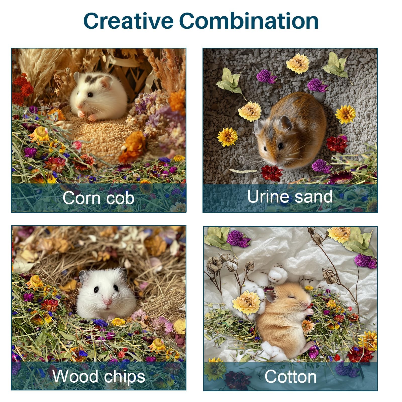 Sukh 200G Hamster Bedding – Flowers & Herbs Odor Control Dwarf Gerbil Mix1