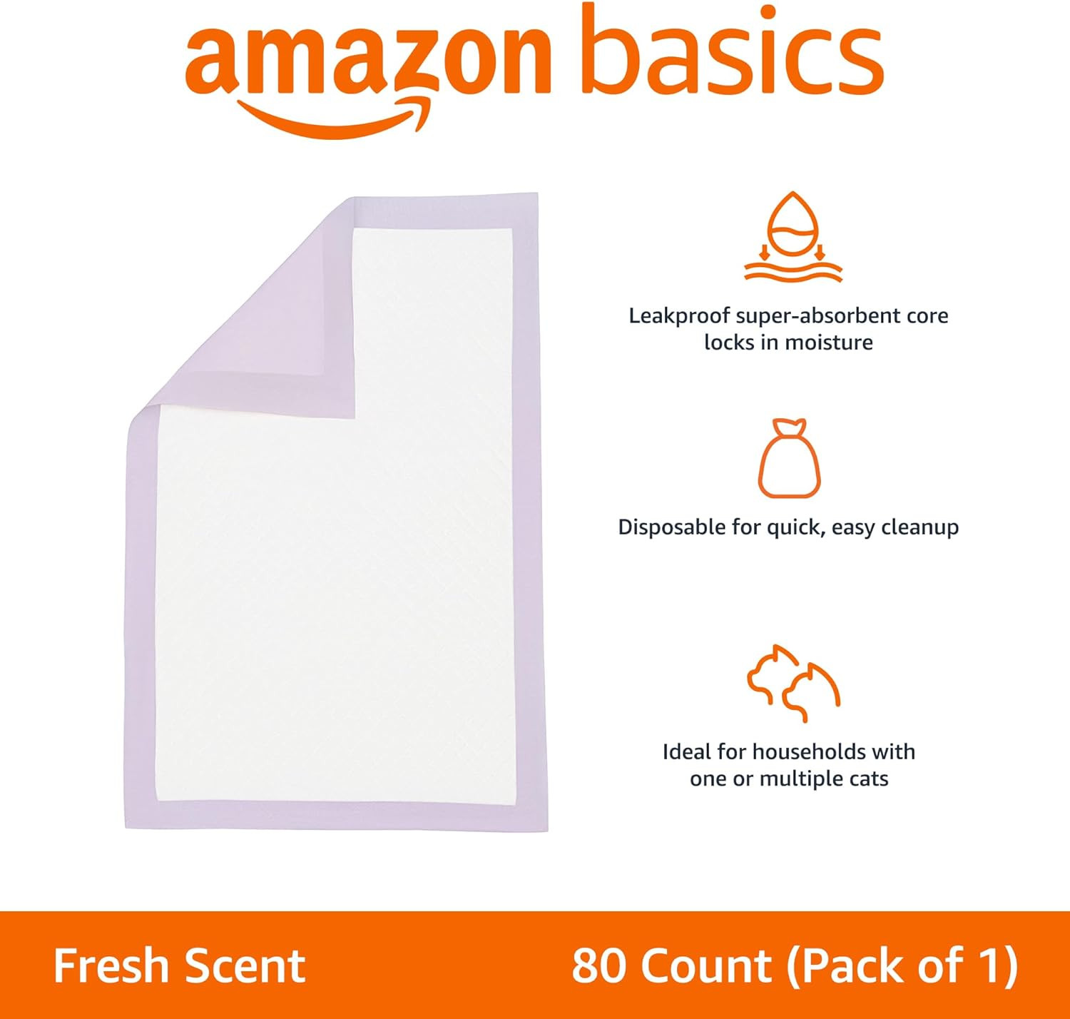 Amazon Basics Cat Pee Pads, Odor Control, Super Absorbent, Disposable, Universal