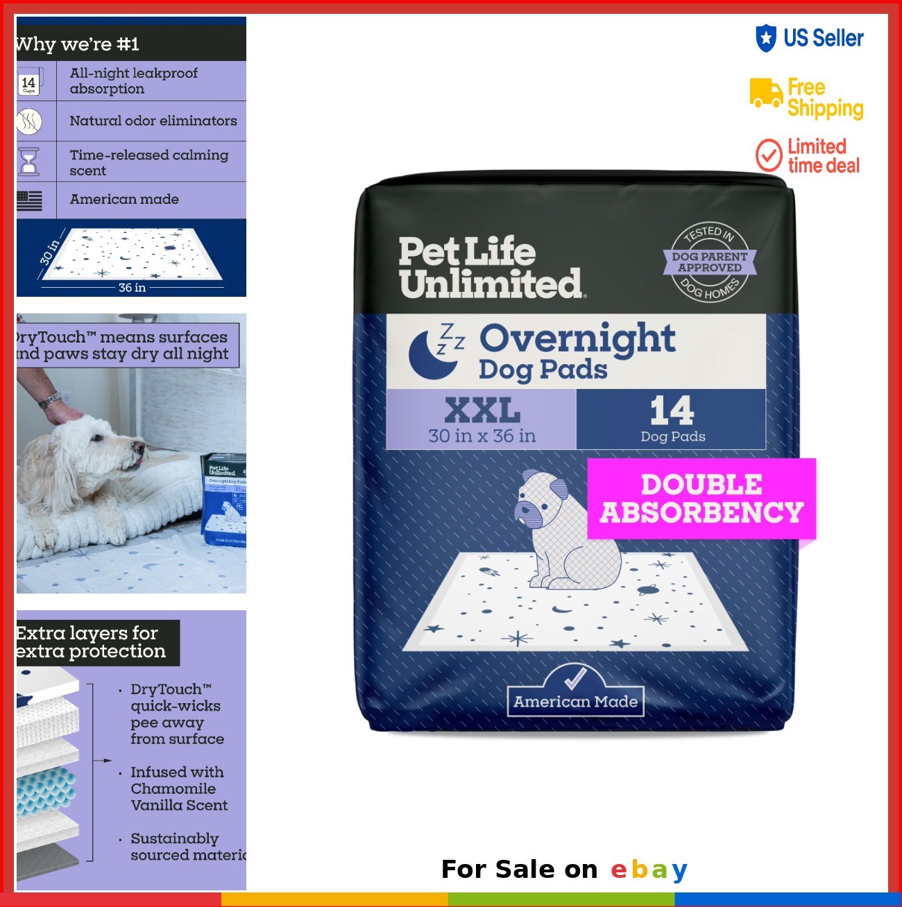 Pet Pads XXL Overnight 14 Count Absorbent Leak Proof Odor Control Dog Training