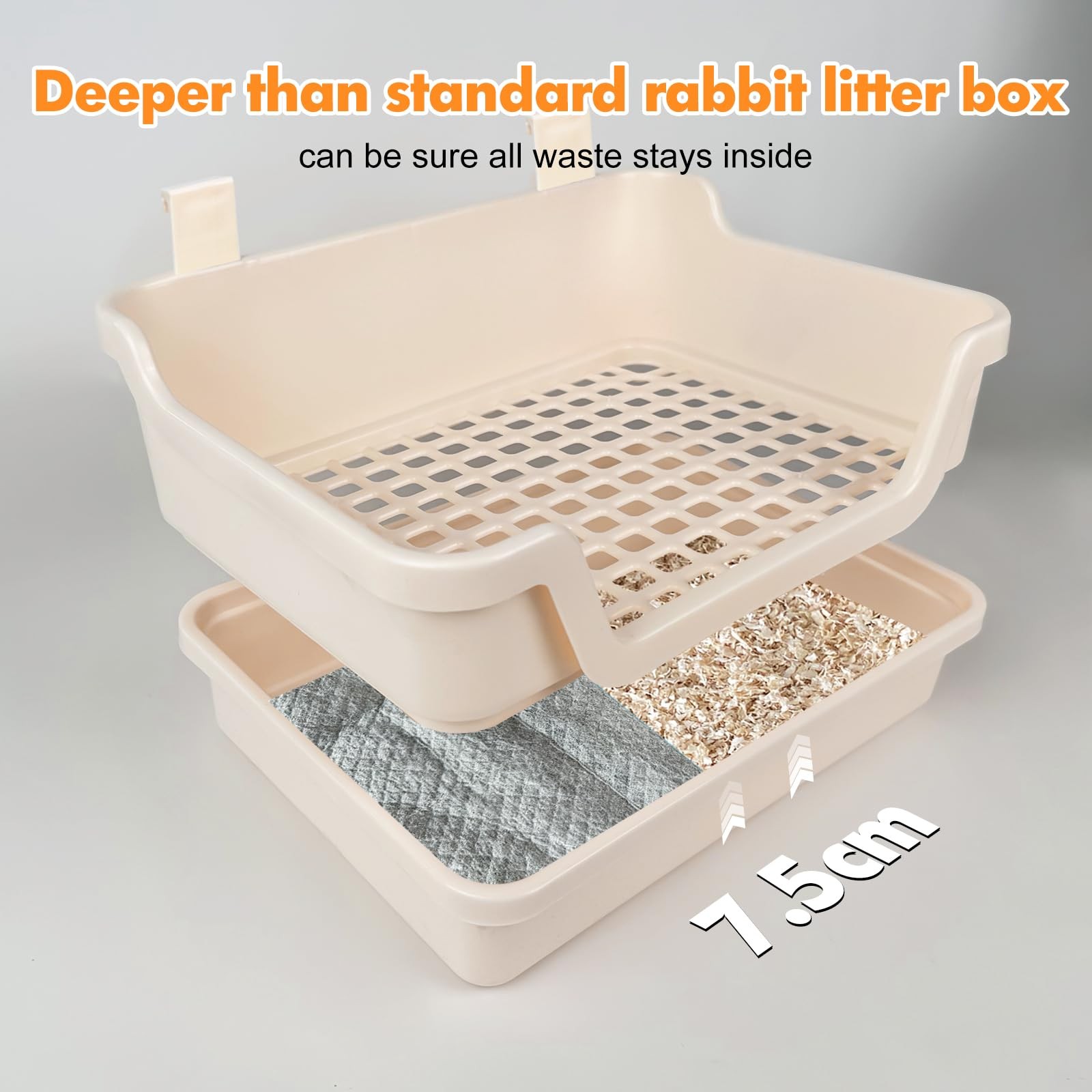 Yuoaes Large Rabbit Litter Box w/Plastic Grid & Dump Tray-Bunny Large, Cream