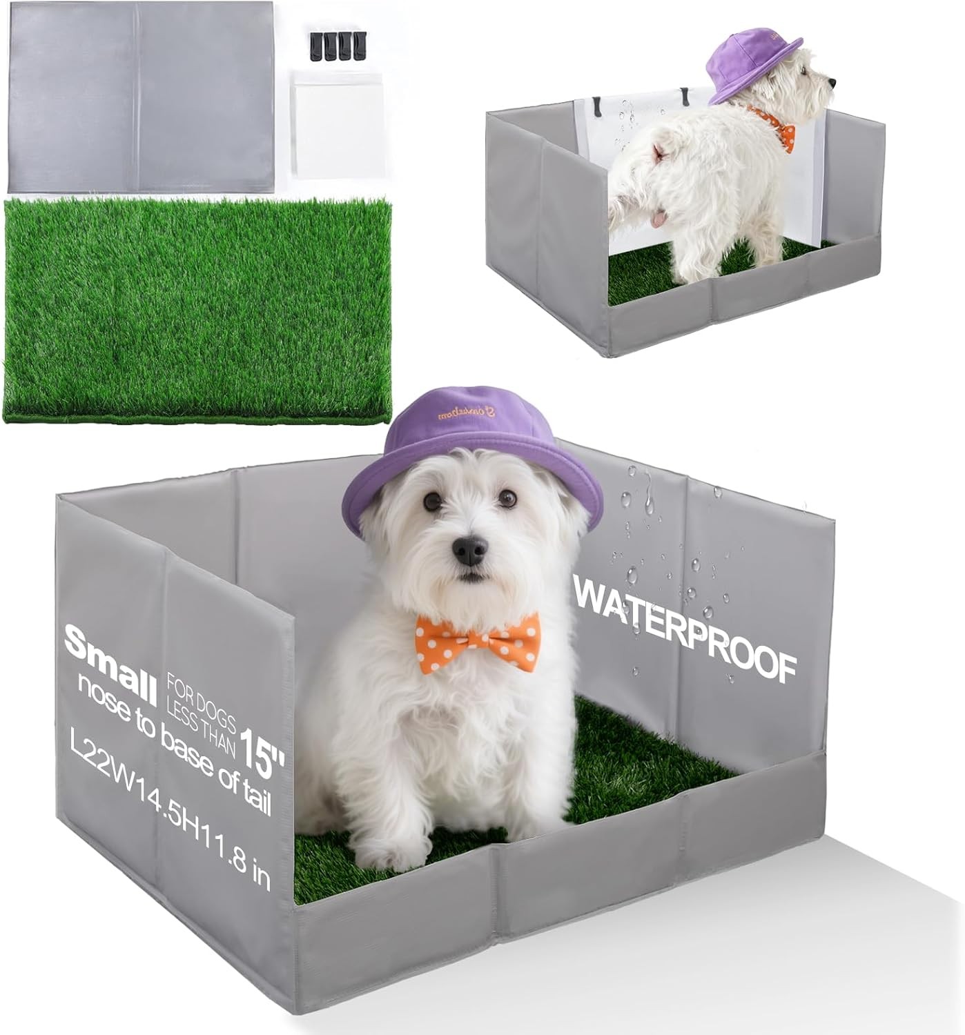HQ4US 4LEGS Dog Grass Pad with Tray Foldable Dog Litter Box High Walls, Odor Fre