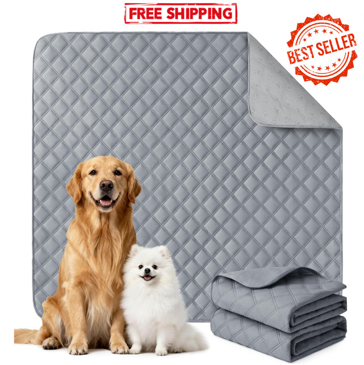 2 Pack Reusable Dog Pee Pads 36×41 Washable Puppy Training Pads Gray