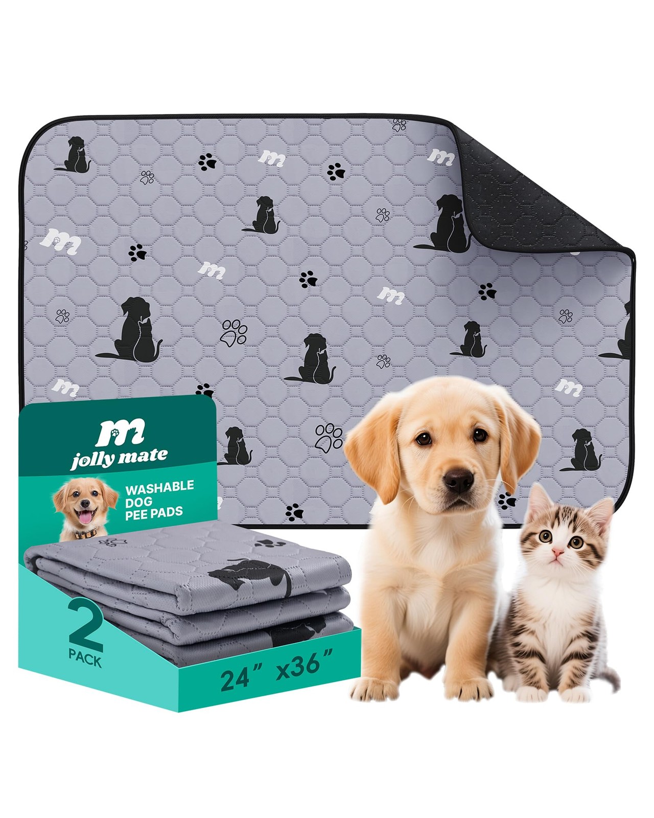 JollyMate 24″x36″ Washable Pee Pads for Dogs, Ultra-Absorbent and Leak-Proof …